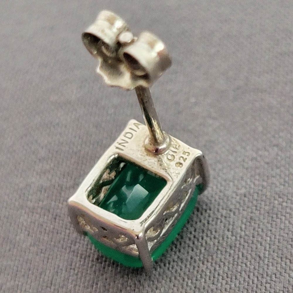 Green Onyx Rhodium Over Silver Heart Necklace, Ring (Sz 7.5), & Earrings - Picture 15 of 16